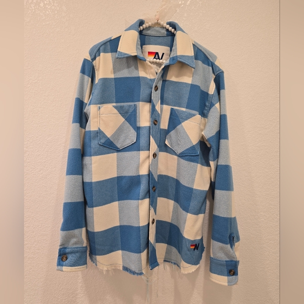 Aviator Nation Blue and White Plaid Flannel Button Down Shirt M - Picture 3 of 7